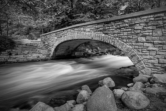 stone, arch, bridge, minnehaha, park, minneapolis, minnesota, black and white, monotone