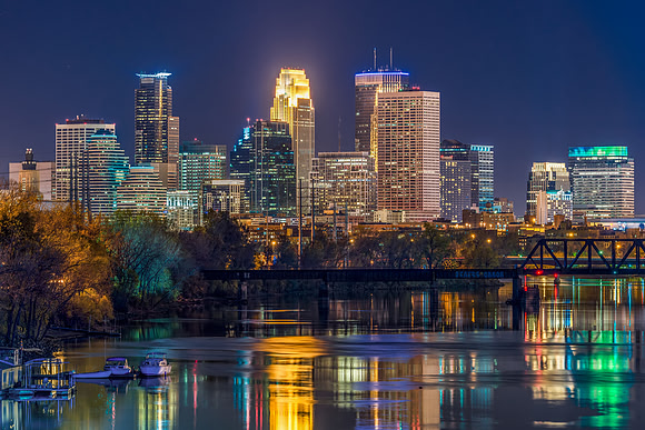minneapolis, minnesota, city, skyline, night, color