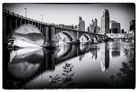 third avenue, bridge, mississippi, river, minneapolis, minnesota, vintage, black and white, monotone