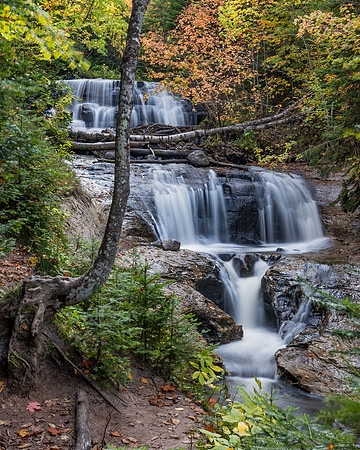 sable falls, waterfall, upper peninsula, sable creek, lake superior